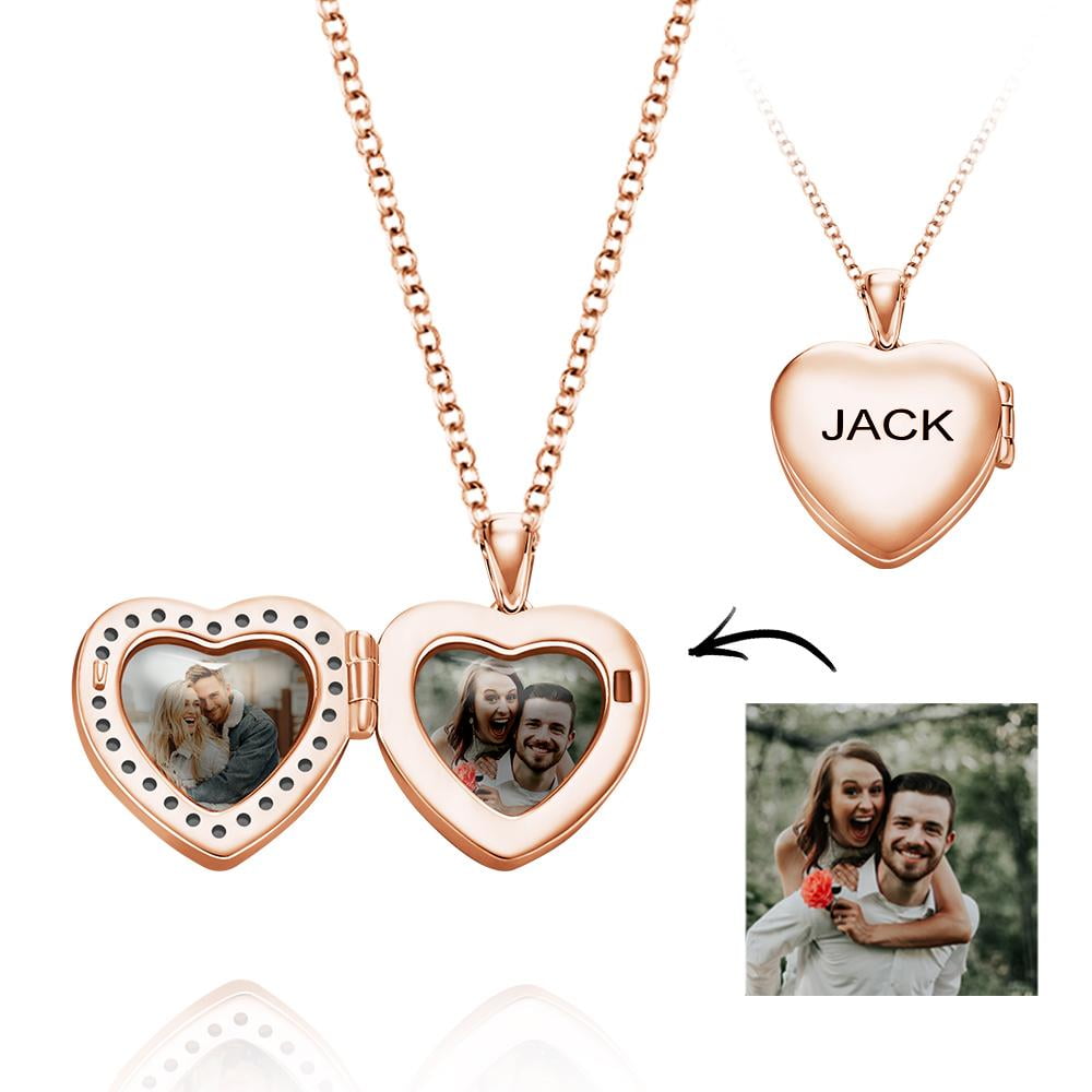 Custom Heart Shaped Photo Locket Necklace with Engraving - Walmart.com