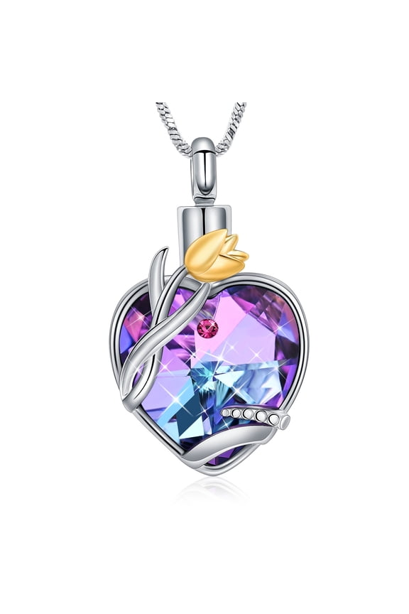 Custom Heart-Shaped Urn Necklaces for Ashes Tulip Memorial Urn Necklace Holds Ashes of Loved Ones Human/Pet Ashes Pendant