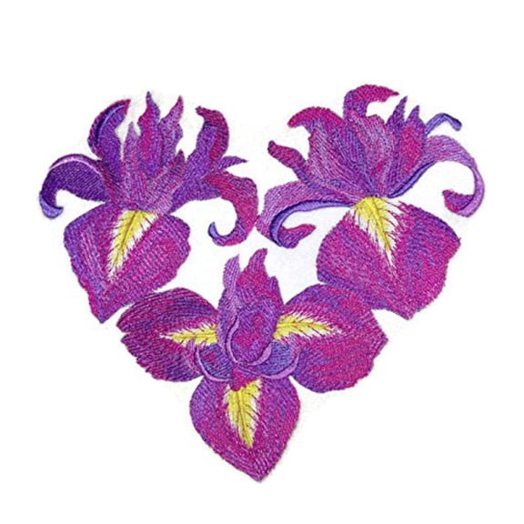 Custom: Heart of Irises Embroidered Iron on/Sew patch 7.8" 6.79"]