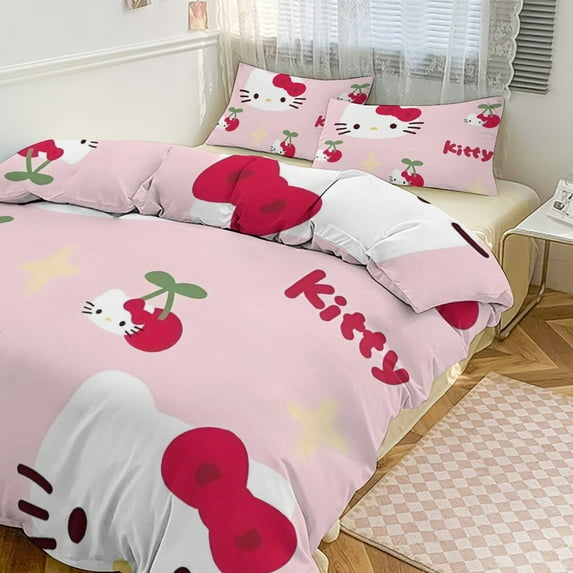 Custom Hello Kitty Sheets Quilts Bedding Sheet Sets Bedroom Decoration 3-piece Sheet Set Super Soft Comfortable Breathable 1 Sheet 2 Pillowcases 90"x90"