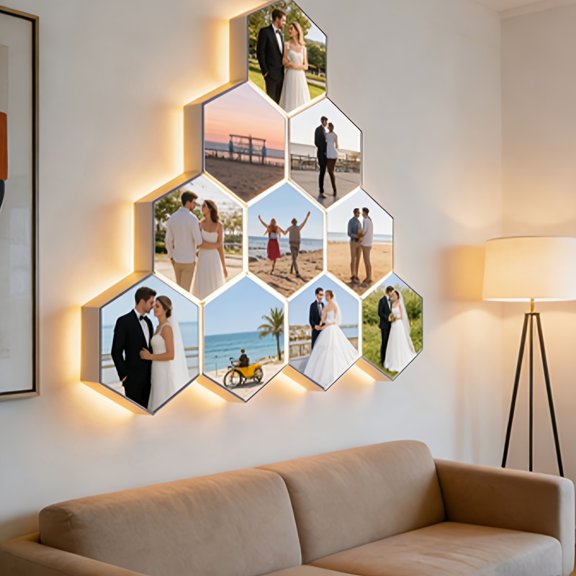 Custom Hexagonal Combination Wall Lamp Smart Touch Sensor Soft Warm Light Bedroom Living Room Decor Gift