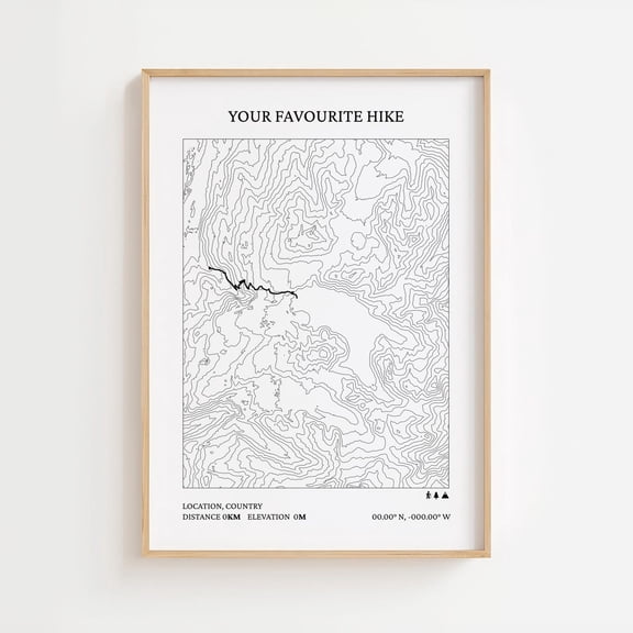 Custom Hiking Map Print, Personalized Topographic Trail Poster, Customizable Gift For Hiker, Your Favorite Hike Gift, Hike Wall, Art, Unfreamed 8x12