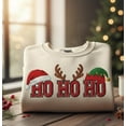 thumbnail image 1 of Custom Ho Ho Ho Christmas Sweatshirt, Embroidered Santa Hat Reindeer Elf Design, Funny Holiday Crewneck, Festive Gift Sweater, 1 of 4