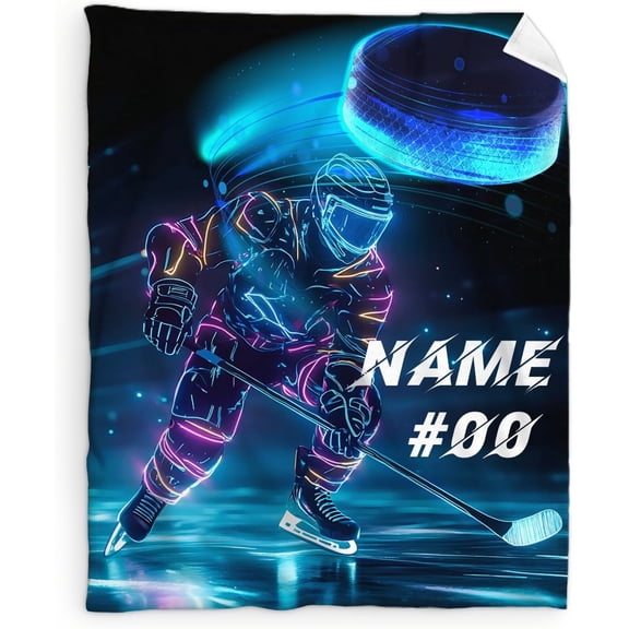 Custom Hockey Blanket with Name, Ice Hockey Blanket, 40 x 30 Inches Kids Blanket for Kids, Flannel Throw Blanket Gift for Boys, Pets, Hockey Lovers, Soft Throws for Bed, Couch Sofa