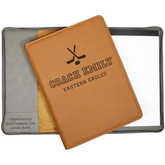 Custom Hockey Coach Portfolio  Personalized Engraved 9.5x12 Vegan Leather Padfolio with Legal Pad  Gift for Hockey Coach from Team, Player, or Parent  $$Office