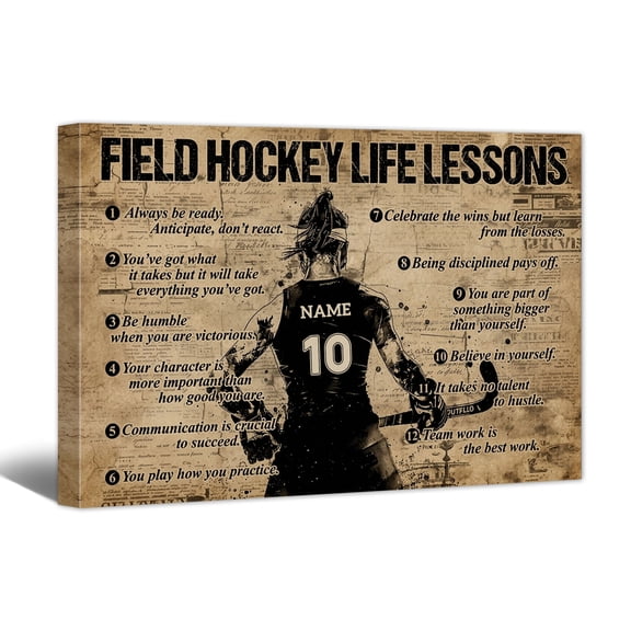 Custom Hockey Life Lessons Canvas Wall Art, Personalized Motivational Canvas Prints with Your Name & Numbers, Inspirational Sports Gifts for Hockey Lovers, Athletes Bedroom Decor