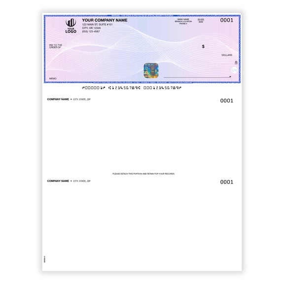 Custom Hologram High Security Laser Checks | Check at Top | Blue | Qty 100