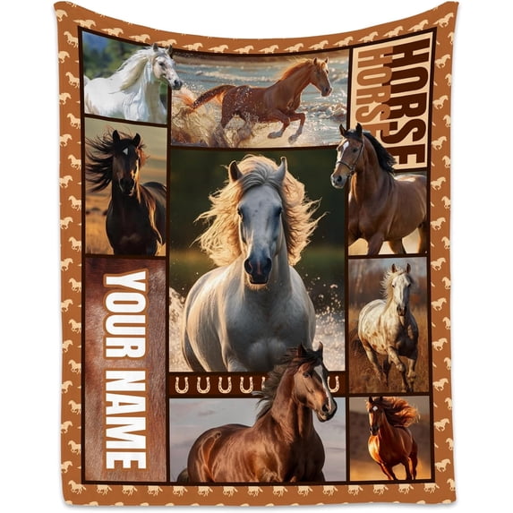 Custom Horse Blanket for Girls, Personalized Horse Gifts for Girls 8-12 10-12, 40"x50" Horse Throw Blankets for Adults Women, Cowgirl Blanket Room Decor Kids Throw Blanket for Horse Lovers