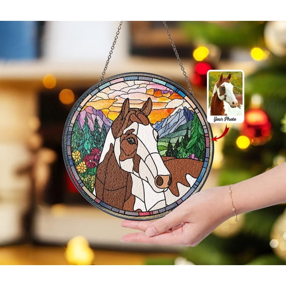 Custom Horse Portrait Glass Suncatcher, Horse Glass Art, Pet Portrait From Photo, Horse Window Hangings, Pet Memorial Gift, Horse Lover Gift 1810413940