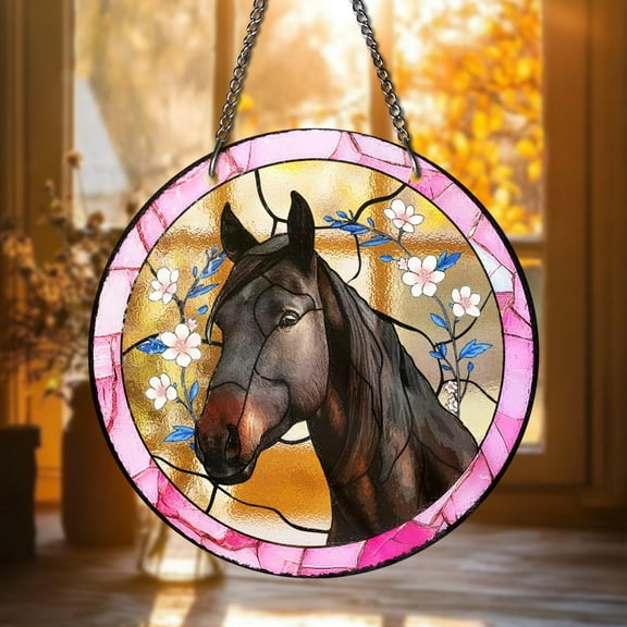 Custom Horse Portrait STAINED GLASS Suncatcher, Pet Lover Sun Catcher Memorial Stained Glass Pet Memorial, Personalized Horse Lover Gifts
