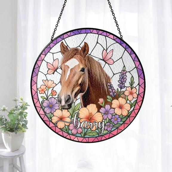 Custom Horse Portrait Suncatcher Stained-Glass-Style Acrylic Window Hanging Personalized Memorial Gift Horse Lover Keepsake, From Your Photo