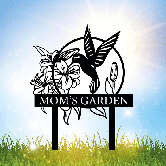 Custom Hummingbird Metal Garden Decor, Personalized Bird with Stakes Garden Sign, Flower Design Personalized Garden Sign, Custom Garden Name Sign, Home Gift, Large Outdoor Decor, Patio Decor