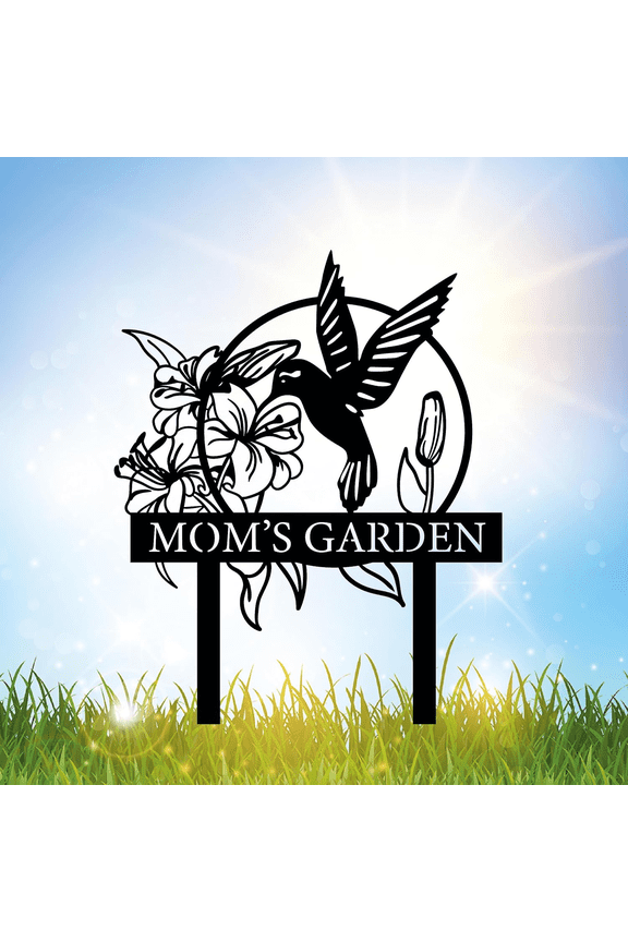 Custom Hummingbird Metal Garden Decor, Personalized Bird with Stakes Garden Sign, Flower Design Personalized Garden Sign, Custom Garden Name Sign, Home Gift, Large Outdoor Decor, Patio Decor