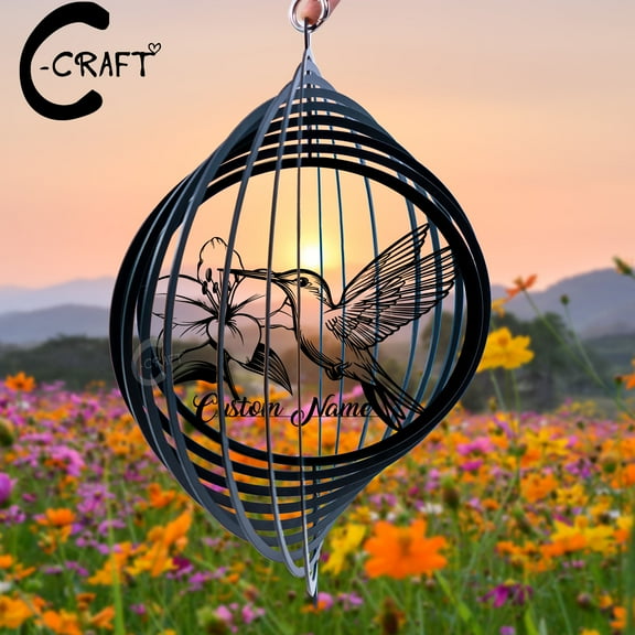 Custom Hummingbird Wind Spinner 8 inches Metal Hanging, Memorial Wind Spinner Garden Decor