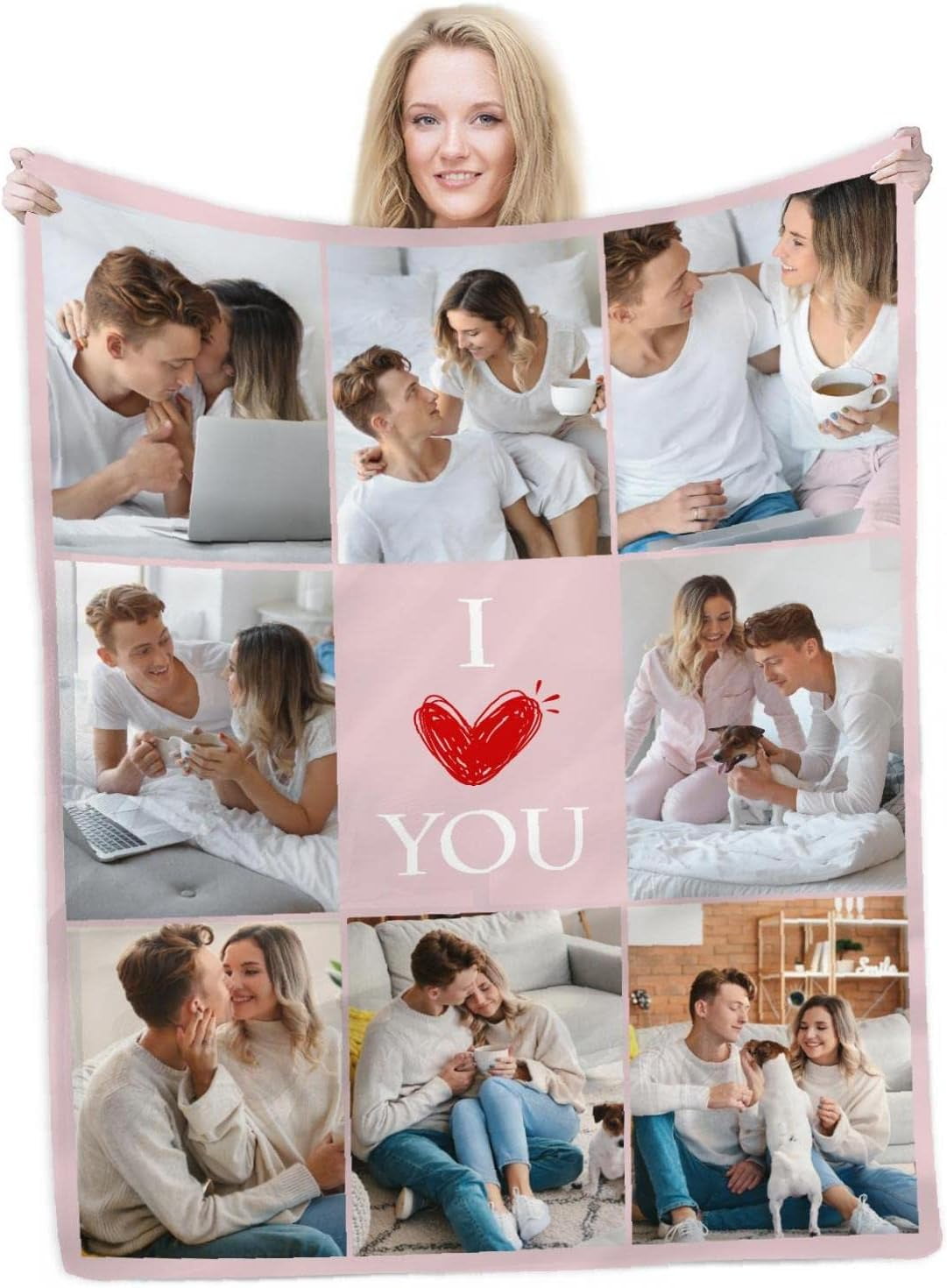 Custom I Love You 8 Photos Collage Blanket for Girlfriend Boyfriend Gifts Personalized Picture Blankets for Mothers Fathers Day Christmas Couples Gifts Customized Memorial Throw Blanket Walmart