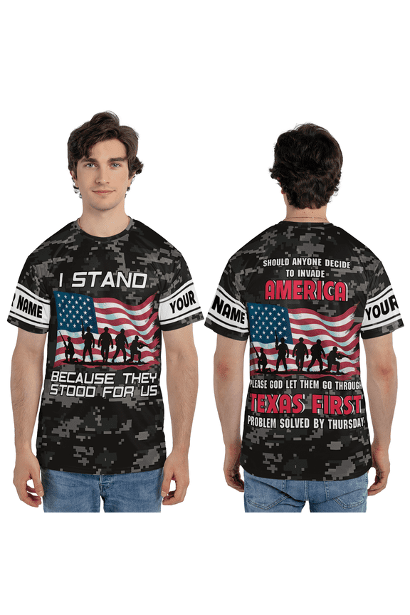 Custom I Stand for Veterans 3D T-Shirt, Patriotic Military Camo US Flag 3D Tee, Texas First Veteran 3D Print Shirt