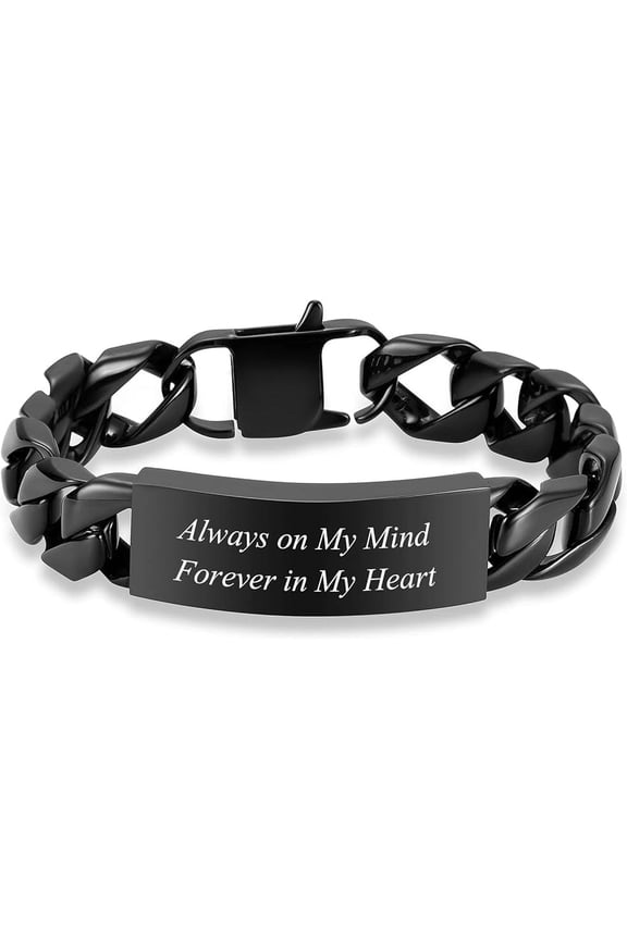 Custom ID Bracelet for Men Women Stainless Steel Cuban Cuban Link Personalized Engrave Cuban Link Bracelet Cremation Jewelry for Ashes Urn Keepsake Memorial Ash Holder Bracelet