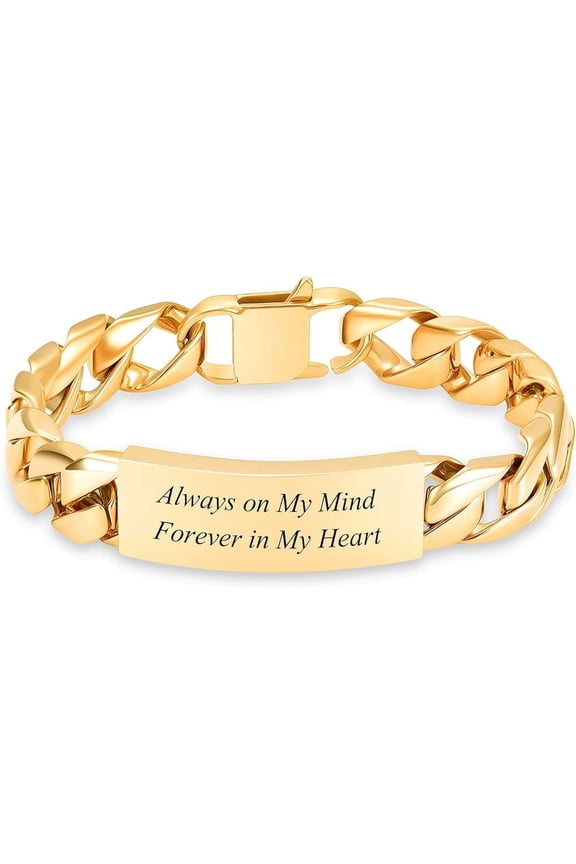 Custom ID Bracelet for Men Women Stainless Steel Cuban Cuban Link Personalized Engrave Cuban Link Bracelet Cremation Jewelry for Ashes Urn Keepsake Memorial Ash Holder Bracelet