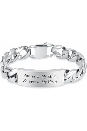 Custom ID Bracelet for Men Women Stainless Steel Cuban Cuban Link Personalized Engrave Cuban Link Bracelet Cremation Jewelry for Ashes Urn Keepsake Memorial Ash Holder Bracelet