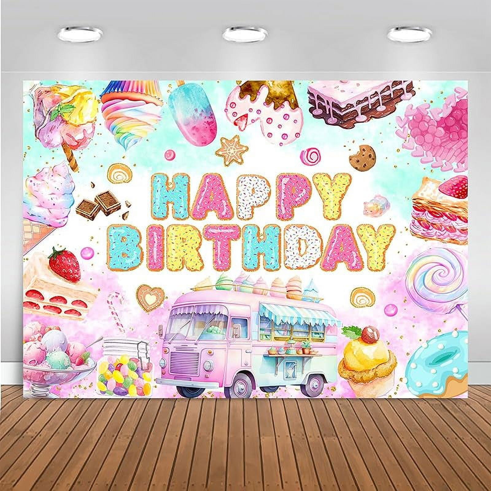 Ice Cream Pop It Theme Circle Happy Birthday Backdrop