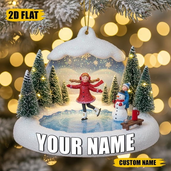 Custom Ice Skating Christmas Ornament 2025 - Personalized Name Snow Scene Acrylic Decor - Holiday Gift for Girls, Kids, Skating Lovers