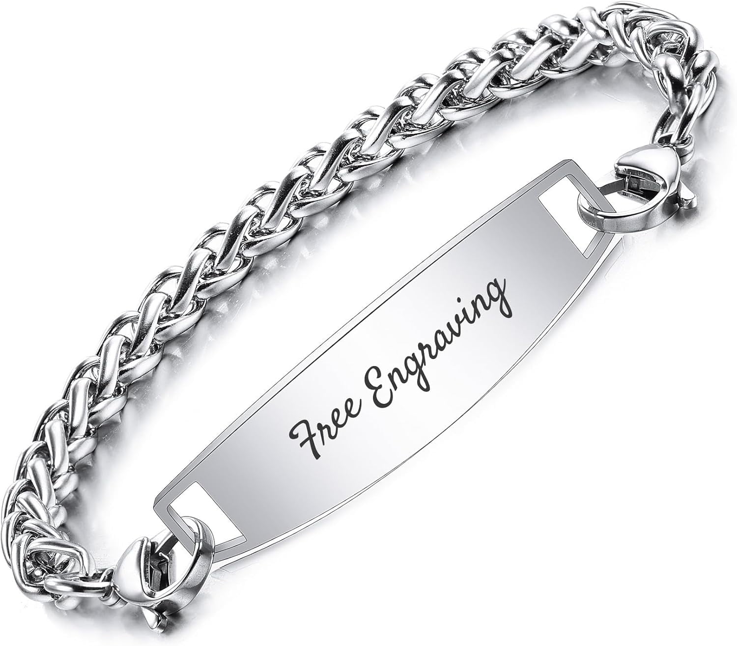 4mm Silver-Tone Stainless Steel Curb Chain Bracelet In Stock! Lucleon - Foto 3