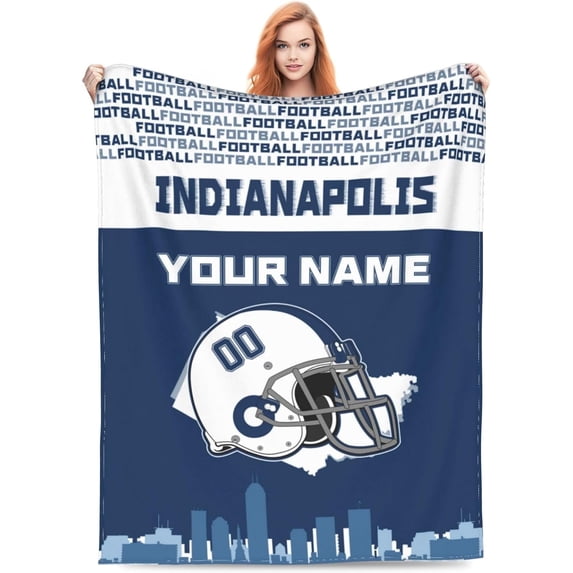 Custom Indianapolis Blanket Personalized Throw Blankets Name and Number for Men Women Boy Football Style Decor Gifts