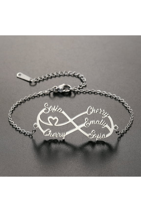 Custom Infinite Name Bracelets Personalized Stainless Steel Chain Couple Family Nameplate with Heart Bangle Jewelry Gift