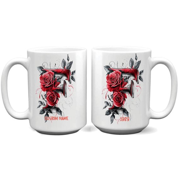 Custom Initial 'F' Coffee Mug for Women - Personalized 11oz 15oz Monogram Cup for Daily Drinks, Birthday, Mother's Day, Father's Day, Office Shelf, Home Coffee Bar