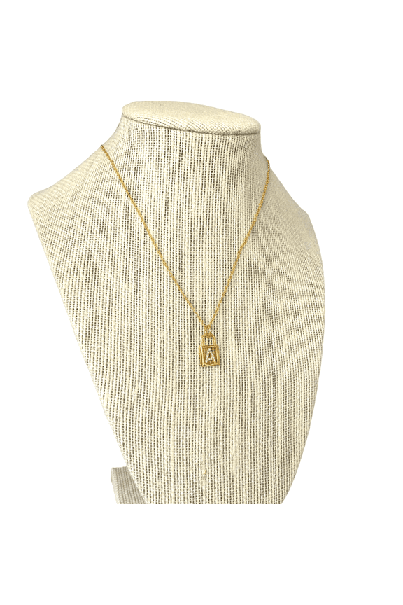Custom Initial Glitzy Lock Necklace gold a