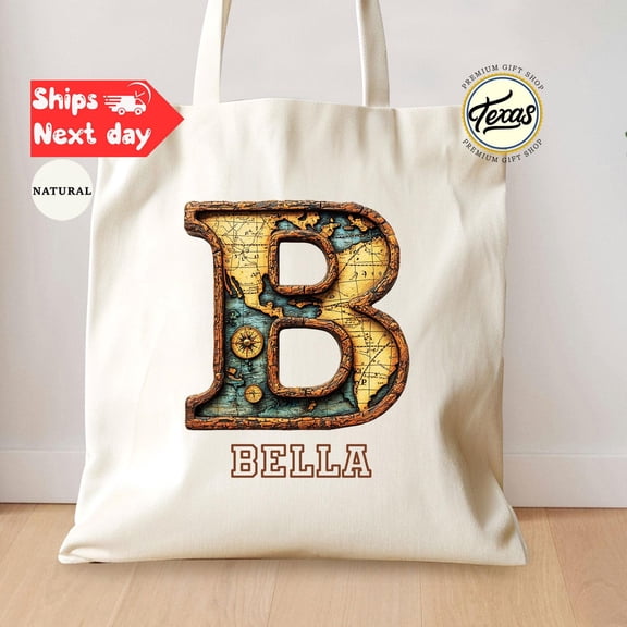 Custom Initial Map Tote Bag Earth Alphabet Bag