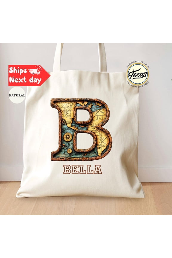 Custom Initial Map Tote Bag Earth Alphabet Bag