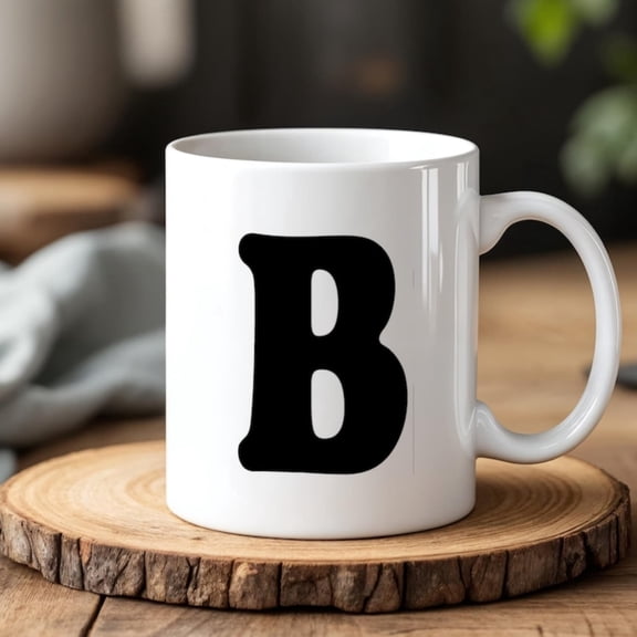 Custom Initial Mug Bold Monogram Letter Cup 0 ml Ceramic Gift Pernalized Minimal Coffee Mug.