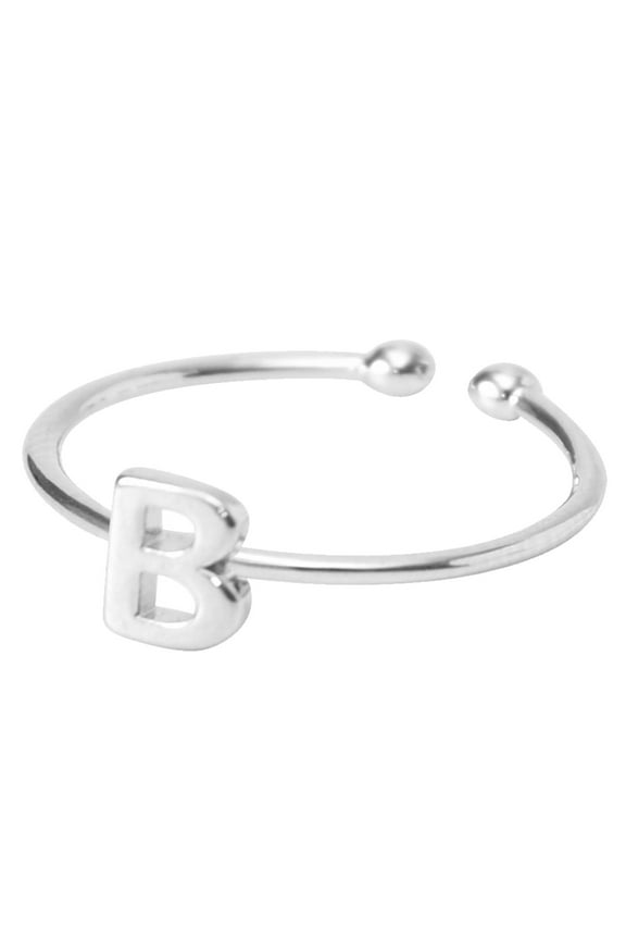 Custom Initial Necklace, Gaqring Personalized Plated Letter Alphabet Name Jewelry, 5-8mm Adjustable Open Ring Size 6 Gift for Her, Silver