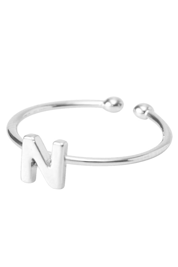 Custom Initial Necklace, Personalized Plated Letter Alphabet Name Jewelry, 5-8mm Adjustable Open Ring Size 6 Gift for Her, Silver