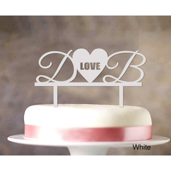 "Custom Initial Wedding Cake Topper Personalized White Cake Topper Color Option Available 5""-7"" Inches Wide"