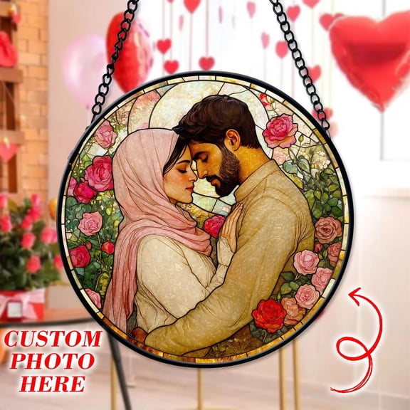 Custom Islamic Couple Portrait Faux Stained Glass, Muslim Wedding Transform Your Photo Into Art Window Hanger, Muslim Couple Valentine Gift