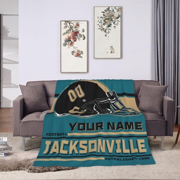 Custom Jacksonville Blanket Personalized Throw Blankets Name Number Gifts for Men Women Boy Football Style Decor