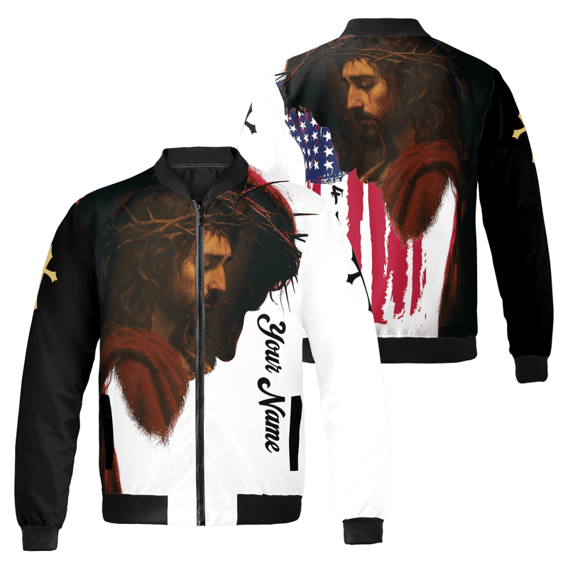 Custom Jesus Bomber Jacket with American Flag – Personalized Christian ...