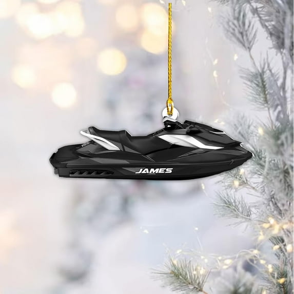 Custom Jet Ski Ornaments 2025 Jet Boat Ski Christmas Ornament Skiing Jet Boat Christmas Tree Ornament Gift for Watercraft Lovers Speed Boat Ornaments (JK2) - 3214 (Black)