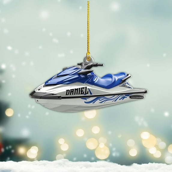 Custom Jet Ski Ornaments 2025 Jet Boat Ski Christmas Ornament Skiing Jet Boat Christmas Tree Ornament Gift for Watercraft Lovers Speed Boat Ornaments (JK4) - 3216 (Blue)