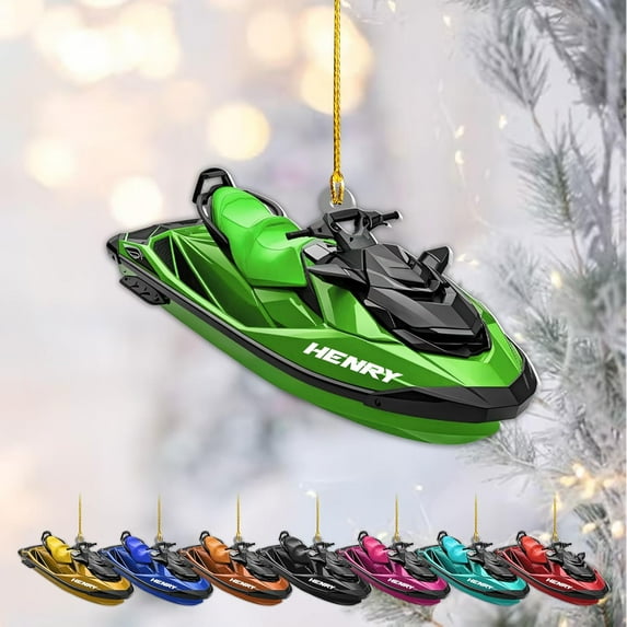 Custom Jet Ski Ornaments 2025 Jet Boat Ski Christmas Ornament Skiing Jet Boat Christmas Tree Ornament Gift for Watercraft Lovers Speed Boat Ornaments (JK5) - 3217 (Green)