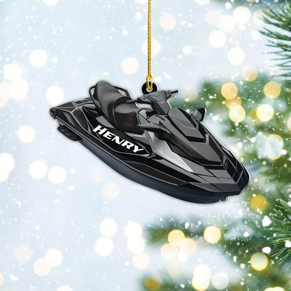 Custom Jet Ski Ornaments 2025 Jet Boat Ski Christmas Ornament Skiing Jet Boat Christmas Tree Ornament Gift for Watercraft Lovers Speed Boat Ornaments (JK8) - 3222 (Black)