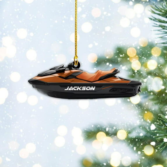 Custom Jet Ski Ornaments 2025 Jet Boat Ski Christmas Ornament Skiing Jet Boat Christmas Tree Ornament Gift for Watercraft Lovers Speed Boat Ornaments (JK9) - 3218 (Orange)