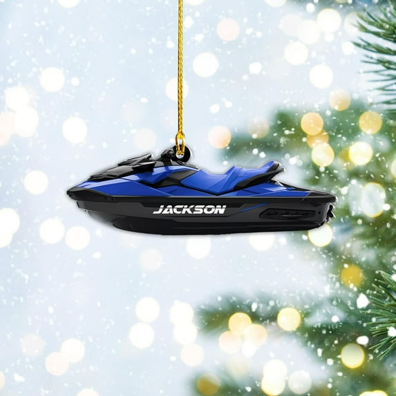 Custom Jet Ski Ornaments 2025 Jet Boat Ski Christmas Ornament Skiing Jet Boat Christmas Tree Ornament Gift for Watercraft Lovers Speed Boat Ornaments (JK9) - 3218 (Blue)