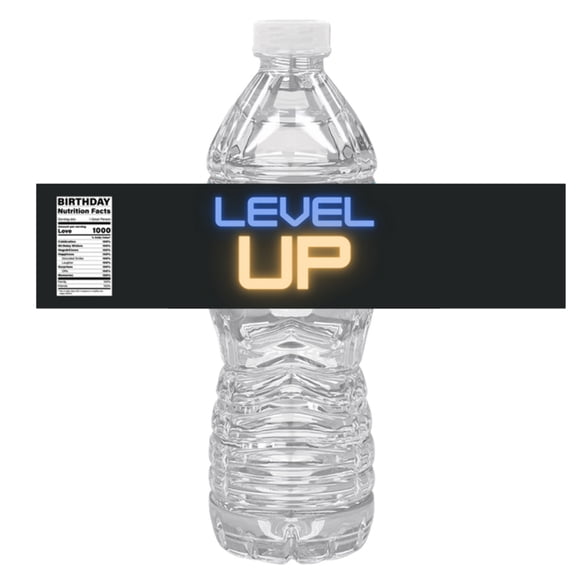 Level Up Gamer Birthday Water Bottle Labels | Set Of 12 Gaming Drink Wraps