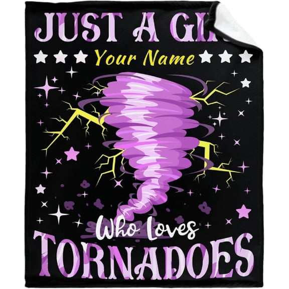 Custom Just A Girl Who Loves Tornadoes Blankets Gifts for Girls On Bed Sofa,Personalized Premium Flannel Blankets for Christmas Thanksgiving, All Season Use 50''''x 60'''' -M