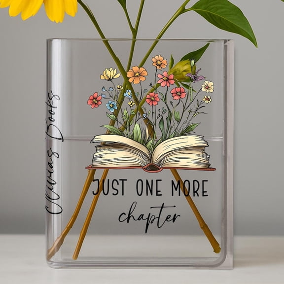 Custom Just One More Chapter Acrylic Book Vase, Personalized Name Bookish Vase, Reader Gifts, Bookshelf Decor For Book Lovers.