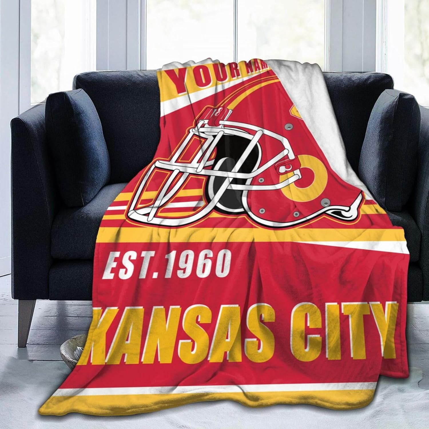 Personalized Football Throw Blanket - Custom Name & Number Fleece Blanket For Sports Fans