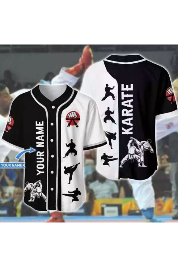 Custom Karate Black And White Baseball Tee Jersey Shirt Printed 3D - Hot Sale 2026
